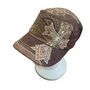 Savana Distressed Brown Cross Embroidered Cap - Adjustable Size